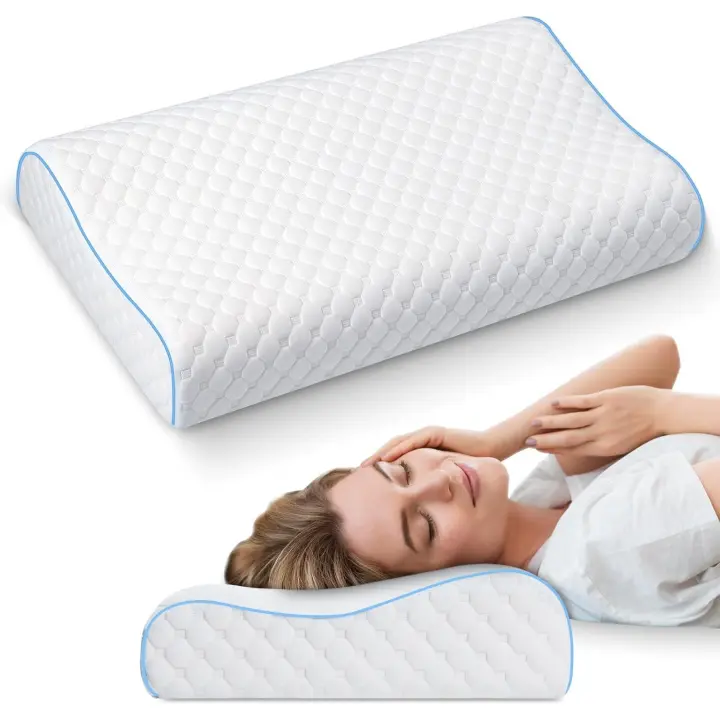 Almohada Cervicales y Cuello, Almohada Cervical Ergonómica, Antironquidos Almohadas Ortopedica Cervicales, Almohada de Espuma Viscoelastica, Reduce Dolores,para Dormir de Lado y Boca Arriba - 1
