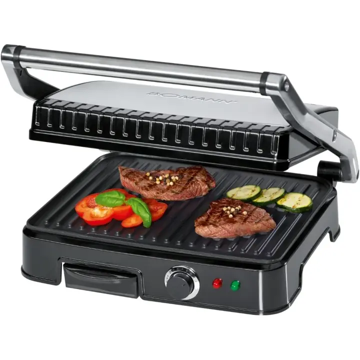 Bomann Kg 2242 Cb Grill de Asar Con Tapa Basculante, 2000 W, Acero Inoxidable, Gris, Superficie Antiadherente - 1