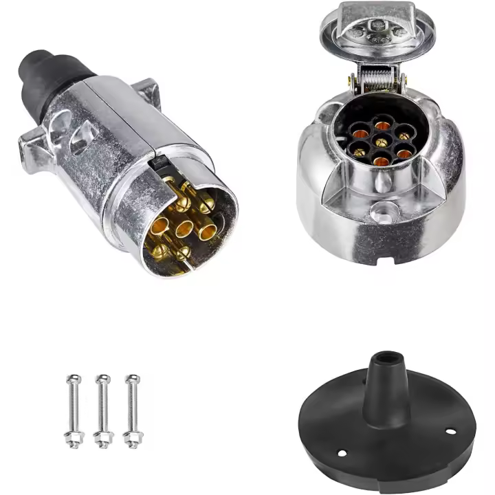 Toma de corriente de metal para remolque de 7 pines con junta de goma, conector de enchufe de metal para remolque de 7 pines a prueba de agua de 12 V, para camión, RV, automóvil, barco, caravana, remolque - 1