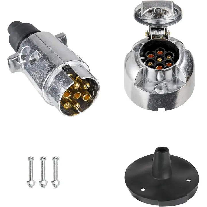 Toma de corriente de metal para remolque de 7 pines con junta de goma, conector de enchufe de metal para remolque de 7 pines a prueba de agua de 12 V, para camión, RV, automóvil, barco, caravana, remolque - 1