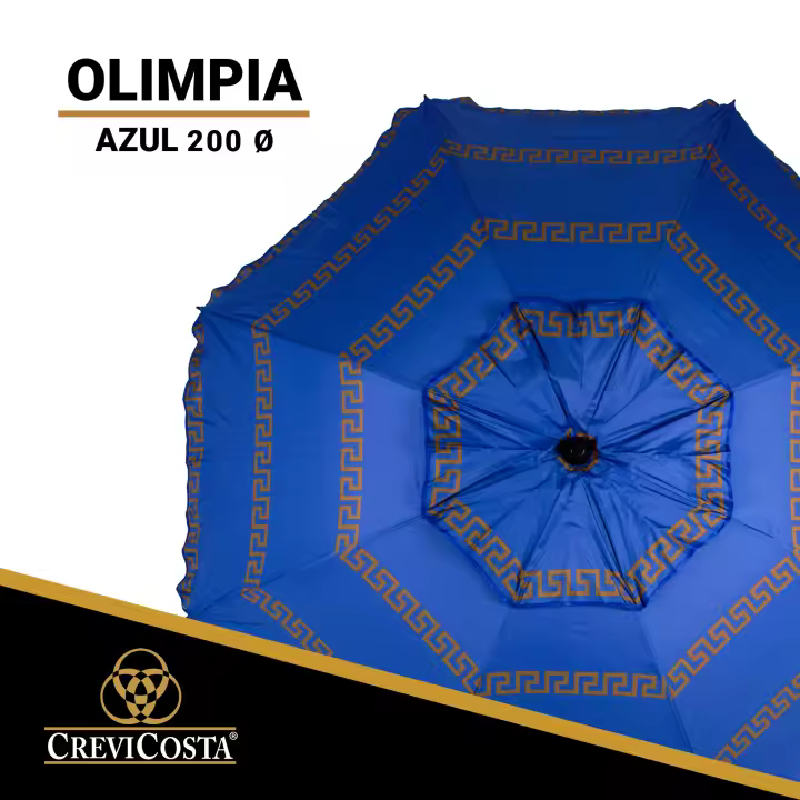 Sombrilla 200 cm OLIMPIA AZUL con Espiral y Poste de Recorrido Total. 8 Varillas. PROTECCIÓN Total contra los Rayos UV - CREVICOSTA QUALITY MARK MARCAS DE CALIDAD - 1