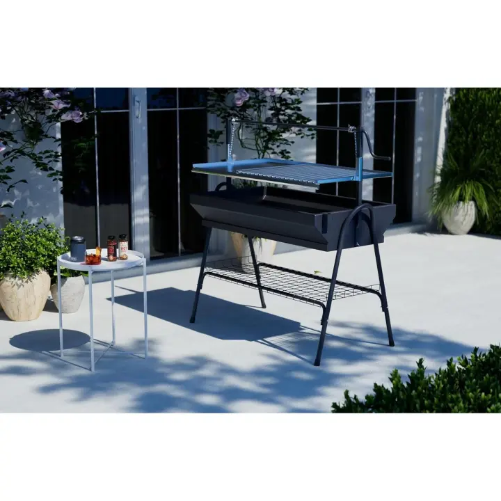 Barbacoa con Parrilla-Plancha y Elevador, Negro, 80x50x115 cm - 1