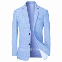 Chaleco De Lino Para Hombre Beige/Blue Traje De Negocios Casual Elegante Cierres Únicos Estilo Formales Adecuado Para Primavera Y Verano - details 2