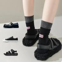 Calcetines De Algodón Rosados Retro Coreanos Para Mujeres Con Etiqueta En Inglés Y Rayas Cómodos Y Suaves Calcetines Deportivos De Media Caña Para Primavera Y Otoño - details 4