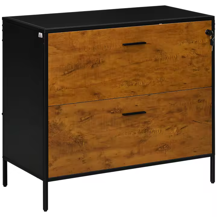 HOMCOM Cajonera de Oficina Industrial con 2 Cajones Cajonera para Archivadores con Cerradura y Carpetas Colgantes para Tamaño A4  80x39x73,5 cm Marrón - 1