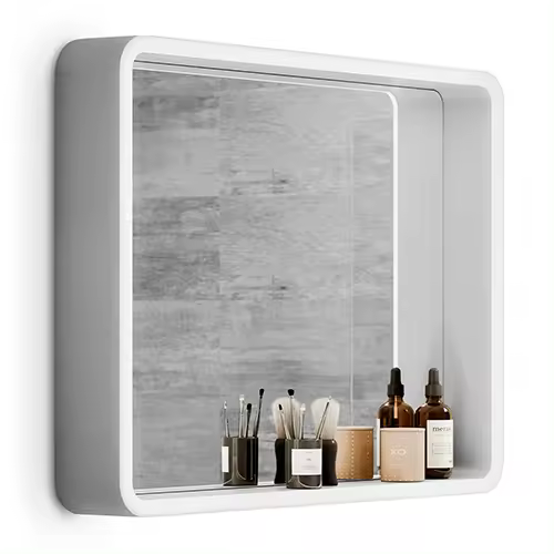 Espejo Organizador de Baño con Luz LED y Marco de Aluminio con Estante - Luz Blanca Fría (5700K) - 60 x 80cm | Modelo MIA FRAME - 1