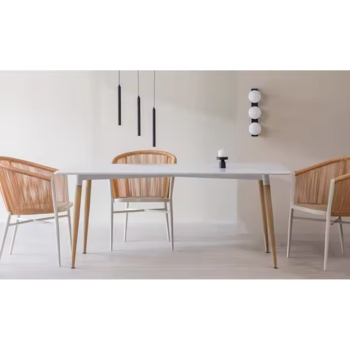 ORION91 Mesa (180x80x75,5 cm) Blanco Brillo Rectangular Madera de Haya Nórdico Comedor Salón Cocina Teletrabajo Oficina - SpazioLuzio - 1