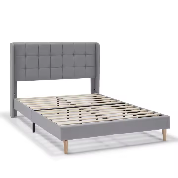 Estructura de Cama tapizada Esther de 30 cm, 90x190 cm, color Gris claro VS Venta-Stock - 1