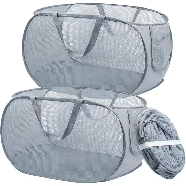Cesta de Lavadería plegable con ASA (2 Unidades), cesta de Malla portátil, cesta de Malla emergente plegable para baño, dormitorio y Viajes. - 1
