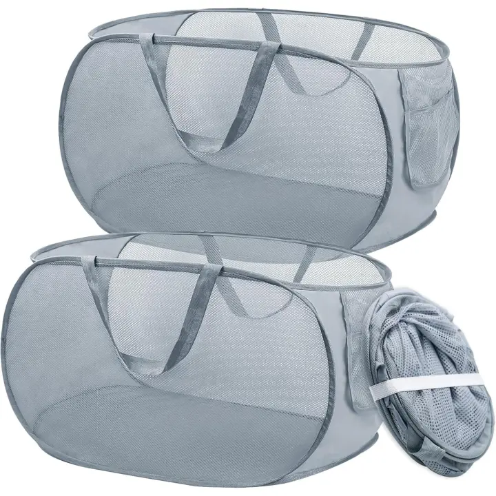 Cesta de Lavadería plegable con ASA (2 Unidades), cesta de Malla portátil, cesta de Malla emergente plegable para baño, dormitorio y Viajes. - 1