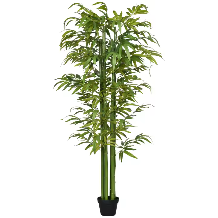 HOMCOM Árbol de Bambú Artificial en Maceta 180 cm Planta Falsa para Interiores y Exteriores para Decoración de Salón Oficina Hogar Ø17x180 cm Verde - 1