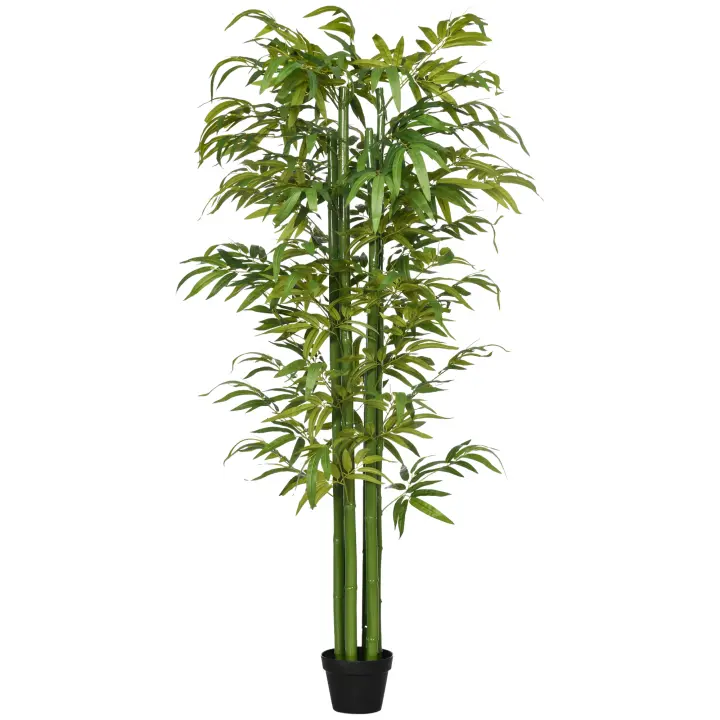 HOMCOM Árbol de Bambú Artificial en Maceta 180 cm Planta Falsa para Interiores y Exteriores para Decoración de Salón Oficina Hogar Ø17x180 cm Verde - 1
