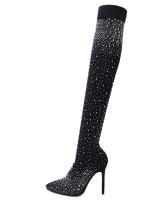 Botas Largas De Mujer Con Diamantes Punta Afilada Y Tacón Alto Talla Grande 43 Verano 2024 Moda Elegante Para Fiestas Y Noches Saludables - details 7