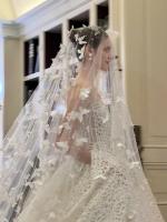Velo De Novia De Catedral Largo Con Perlas Y Mariposas Románticas Accesorios De Boda Para Mujeres Sin Peine Un Capa - details 2