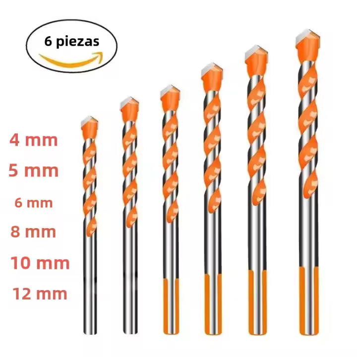 Juego De 6 Piezas De Brocas Triangulares Multifuncionales Para Cortar Vidrio Cerámica Azulejos Hormigón Y Metal Herramientas De Perforación Centro Broca Bi - 1