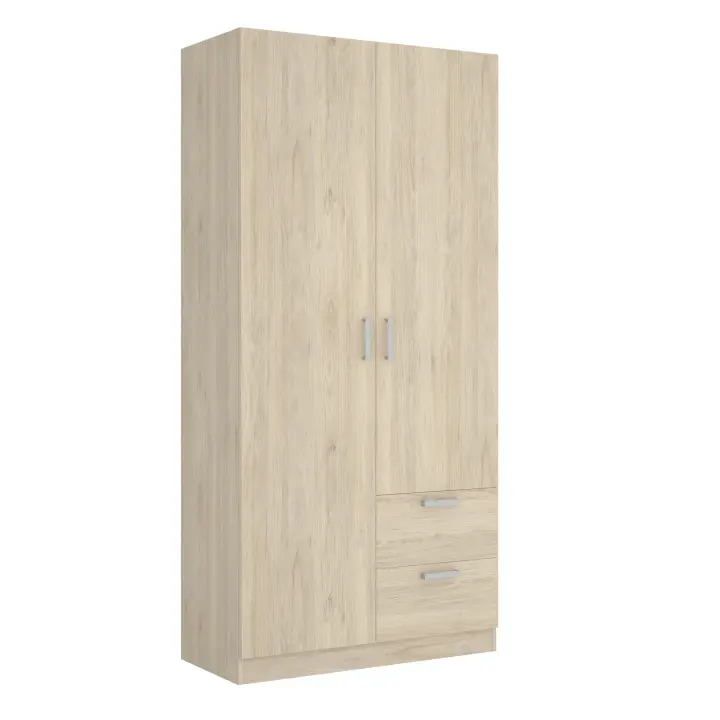 Armario 2 Puertas + 2 Cajones Baltik Natural - Ropero Grande 215x100x52 cm Armario para dormitorio - Fabricado en España - Melamina Alta calidad - Somnia Descanso - 1