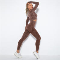 SSITO Conjunto de Yoga sin Costura para Mujer, trajes Deportivos para Fitness, ropa de Gimnasio, Top Short de manga Largo, camisas, Mallas para Corver High, pantalones de entrenamiento - details 5