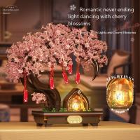 Bloques De Construcción Románticos Sakura Árbol En Maceta Luz De Bloques Decoración De Escritorio Juguete DIY Para Niños Regalos - details 2