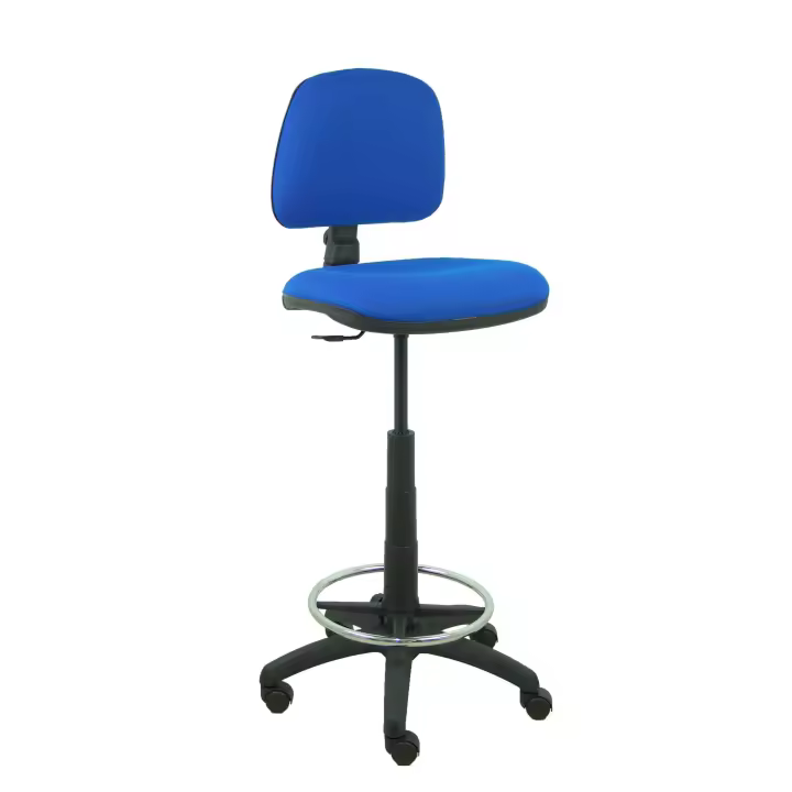 Piqueras Y Crespo Taburete Isso Bali Azul Ergonómico Regulable en Altura con Respaldo y Aro Reposapiés Cromado - 1