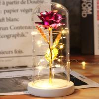 Rosa Bella y Bestia Rosa Eterna, Regalo Mujer Flores Artificiales con Luces LED, Flor Artificial de Lámina de Oro con Hojas Caídas, Regalos Originales para Mama Novia Cumpleaños Aniversario，san valentin - details 10