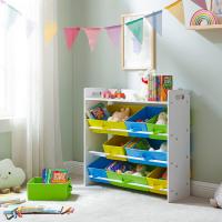 Estantería Infantil para Juguetes con 9 Cajones Extraíbles de Tela no Tejida - Organizador para Sala de Juegos y Guardería, Marco de Madera Blanco - details 1