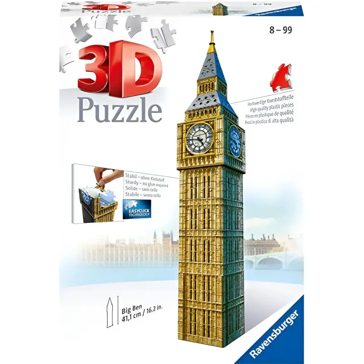 Ravensburger- Big Ben 3D Puzzle, 216pc, Color marrón, Amarillo, Gris, 27.2 x 19.3 x 6.9 (646607) - 1