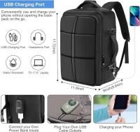 Mochila Grande Expandible, Mochila de Viaje en Cabina, Unisex, con Puerto de Carga USB, Negra - details 2