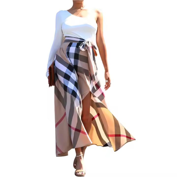 Vestido Elegante Para Mujer Con Un Hombro Largo Manga Completa Estampado Cintura Alta Abertura Vestido Para Cumpleaños Y Fiestas Nocturnas - 1