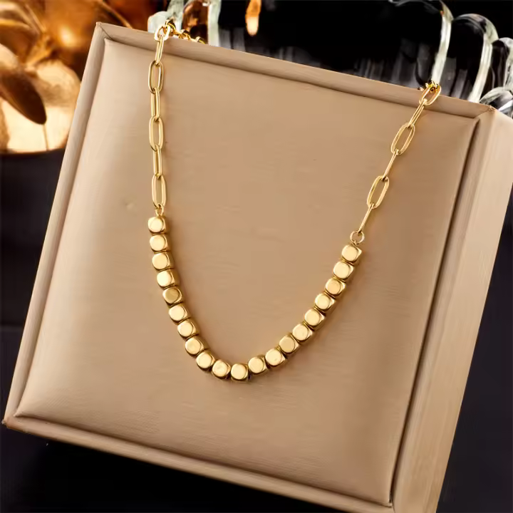Collar De Cadenas Geométricas En Color Oro De Acero Inoxidable 316L Para Mujer Collar De Hombro Moda Joyería Regalo DIEYURO - 1