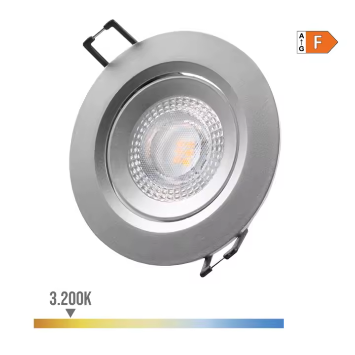 DOWNLIGHT LED EMPOTRABLE REDONDO 5W 3200K LUZ CALIDA COLOR CROMO Ø9cm EDM - 1