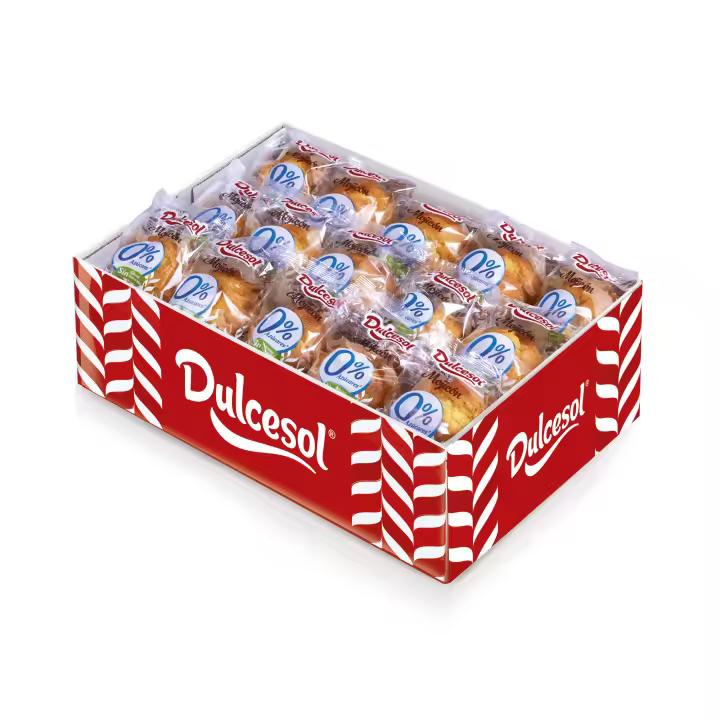 Dulcesol Mojicón. Mojicones envueltos individualmente 1,8Kg - Magdalena con edulcorante. Bizcochos elaborados sin azúcares añadidos. Pequeños, esponjosos e irresistibles. Origen en la pastelería manchega. - 1
