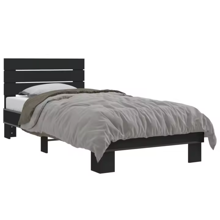 vidaXL Estructura de cama madera de ingeniería y metal negro 90x200 cm - 1