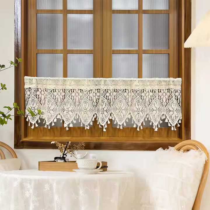 Cortinas De Encaje Cortas Vintage Pastoral Para Cocina Partition De Puerta Cortinas De Librería Y Armario Translúcidas Para Ventanas - 1