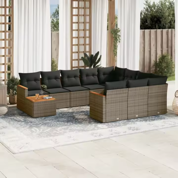 vidaXL Set de sofás de jardín 11 pzas y cojines ratán sintético gris - 1