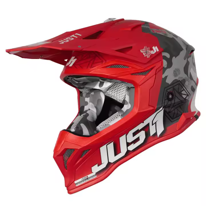 CASCO MOTOCROSS JUST1 J39 KINETIC CAMO BLACK GREY RED (MATT) - 1