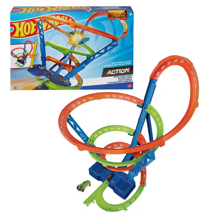 Hot Wheels Action Espiral rápida de choque Pista para coches de juguete. regalo +4 años (Mattel HGV67) - 1