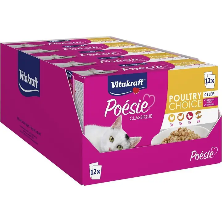 VITAKRAFT - Poésie Classique Comida húmeda para gatos Sabor aves de corral en gelatina o Carnes en salsa o Mixto cane y pescado en salsa (Pack de 60 bolsitas) - 1