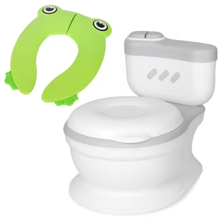 Toral Orinal Bebe 2 años Musical Acolchado con Sonido - Incluye Reductor WC Niños Plegable Verde. Perfecto como Adaptador WC Niños - Orinales Infantiles +18m Modelo Poopy - 1