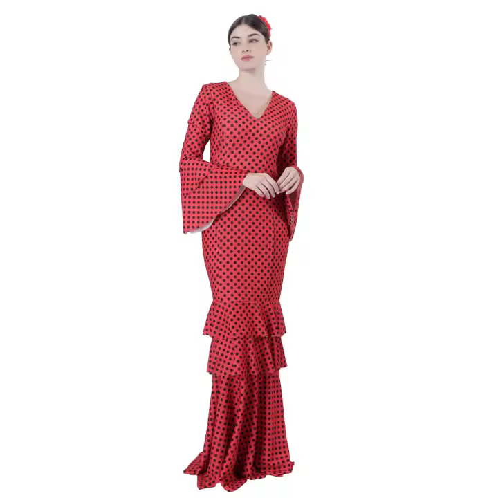 Carnavalife - Vestido Flamenca Mujer Lunares Rojos o Negros - 1