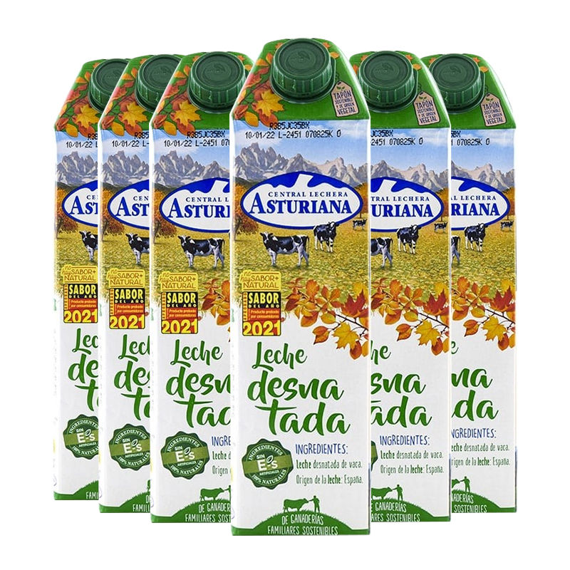 Leche desnatada Asturiana 1 litro pack 6 bricks