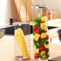 Cesta De Asado En Acero Inoxidable Para Camping Y Exterior Malla Redonda Para BBQ En Campamento Cesta De Barbacoa Portátil Con Ruedas - details 8