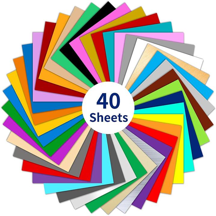40 Hojas de Vinilo adhesivo, 40 Colores, 30x30 cm, Papel de transferencia de Vinilo adhesivo para Cricut Silhouette Cameo Plotter de Corte