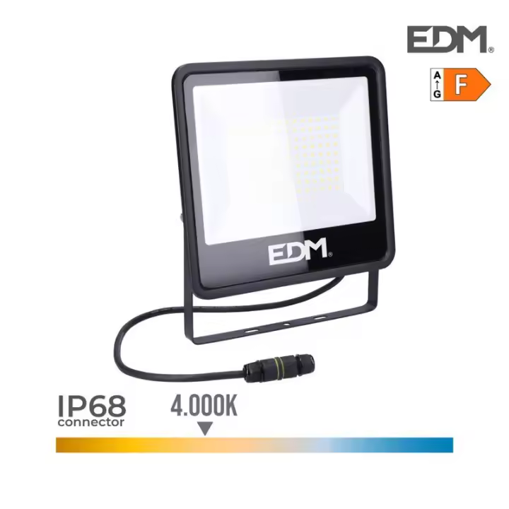 Edm Foco Proyector LED 100W 8200lm 4000K Luz Día Black Series 24,6x22,8x2,9cm - Alta Potencia - 1