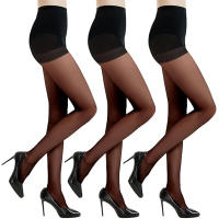 3 Pares De Medias 20D Para Mujer Con Cintura Controlada Y Dedos Reinforzados Medias De Nylon Talla Única Color Sólido - details 2
