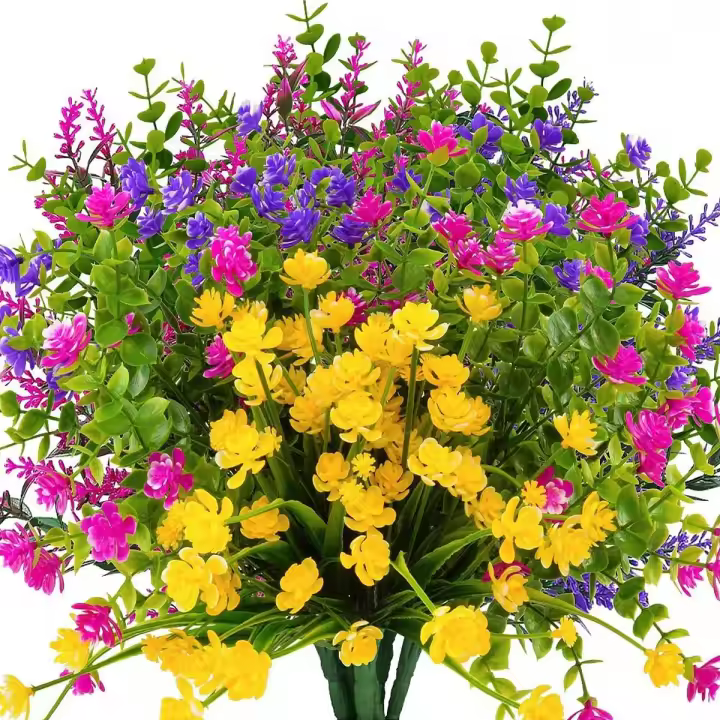 12 Bundles De Flores Artificiales Para Exteriores Resistentes Al UV Plantas De Plástico Para Jardín Patio Porche Decoración De Boda Farmacia Hogar Estilo Multicolor - 1