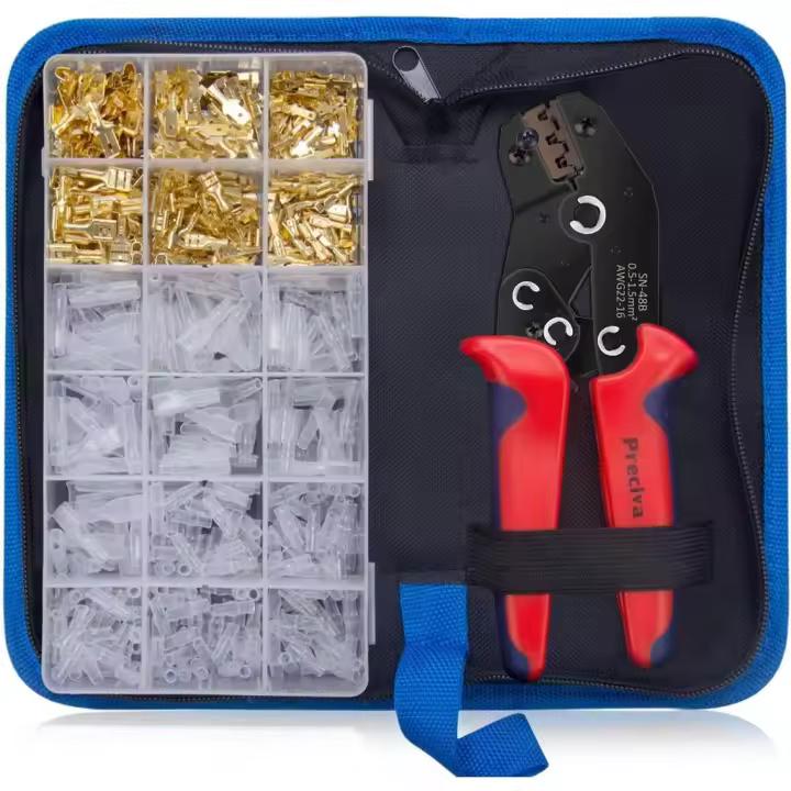 Alicates de crimpado, 600 terminales, crimpadora de cables, compatible con 0,5-1,5 mm2, herramienta de crimpado de alicates profesionales (rojo) - 1