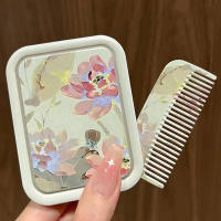 Espejo De Maquillaje Plegable Con Estilo De Pájaro Lotus Para Mujeres Y Niñas Espejo Rectangular Portátil Con Peine Para Uso Externo - details 1