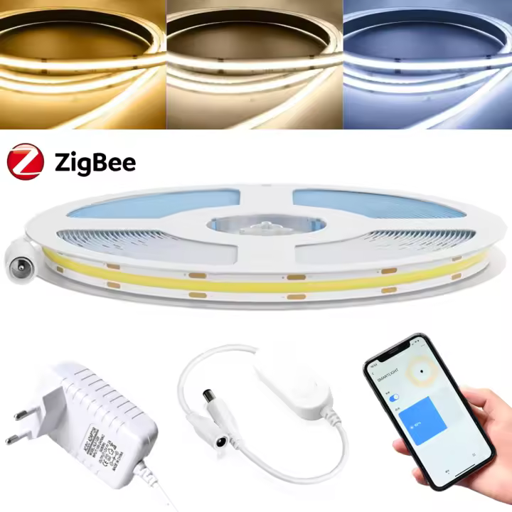 Tira De Luz LED COB Flexible Tuya Zigbee 3.0 12V Caliente Blanca Dimmable Kit De Luz 1m 2m 3m 4m 5m Compatible Con Alexa Google Assistant - 1