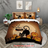 Juego De Sábanas De Halloween Con Estampado De Gato Negro Calabaza Y Murciélago (1 Funda De Edredón + 2 Fundas De Cojín) 100% Poliéster 90gsm - details 1