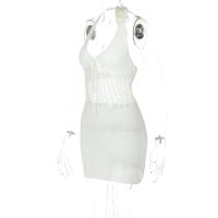 Vestido Mini De Encaje Sin Mangas Con Cuello Halter Para Mujer Hugcitar 2024 Transparente Corte Sexy A-Line Casual Para Playa Vacaciones Club - details 2